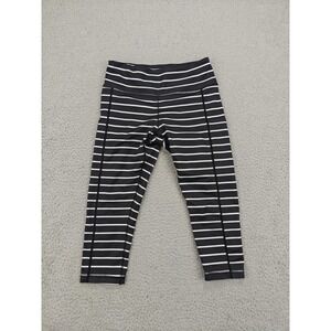 Belcorva Athletic Leggings Womens XS Black White Striped Capri Crop Pockets Yoga
